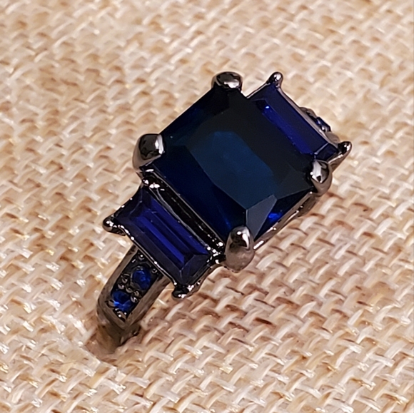Black Gold Filled Sapphire Ring - Picture 2 of 8